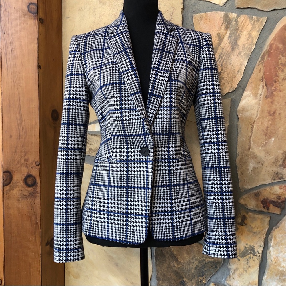 Express Herringbone Lined Stretch Blazer Black Wh… - image 4